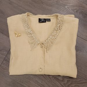 Ultimate Cottagecore Linen Lace Collar Plus Size Blouse